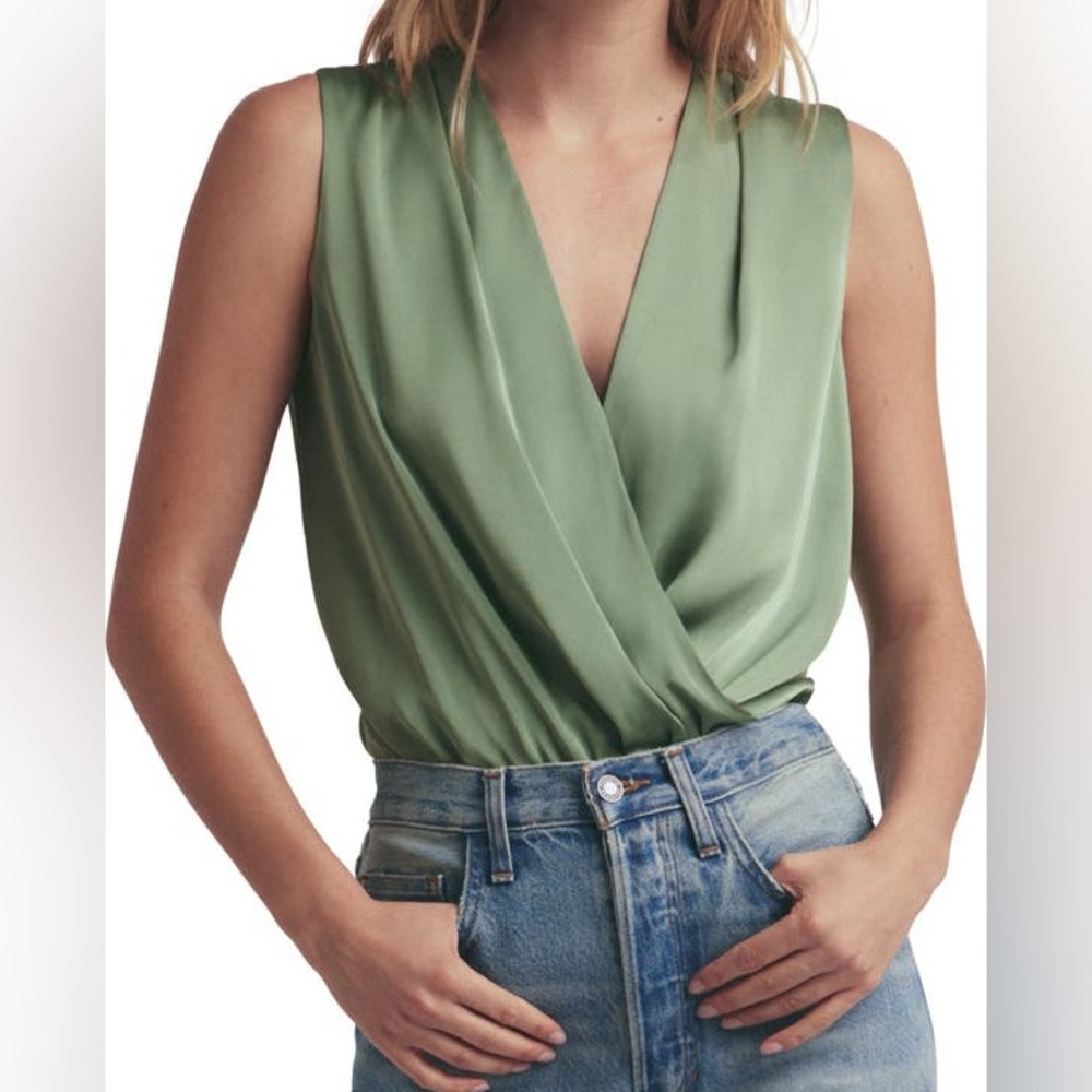 Favorite Daughter Sleeveless Draped V-Neck Tank in Sage Green